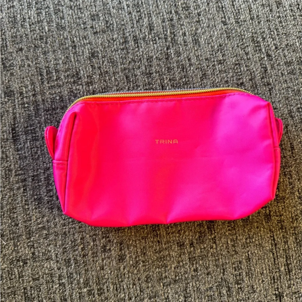 Trina Turk Pink and Red Cosmetic Bag Set with Bold Geometric Design